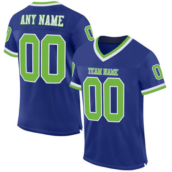 Cheap Custom Royal Neon Green-White Mesh Authentic Football Jersey