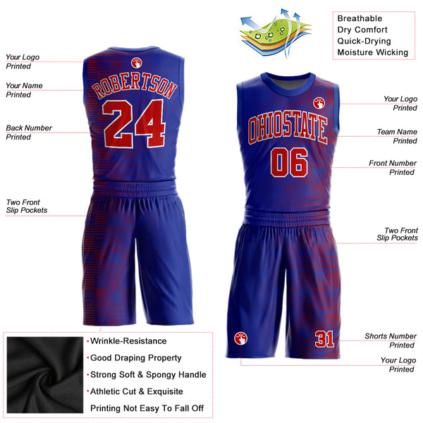 Custom Royal Red-White Round Neck Sublimation Basketball Suit Jersey  Discount