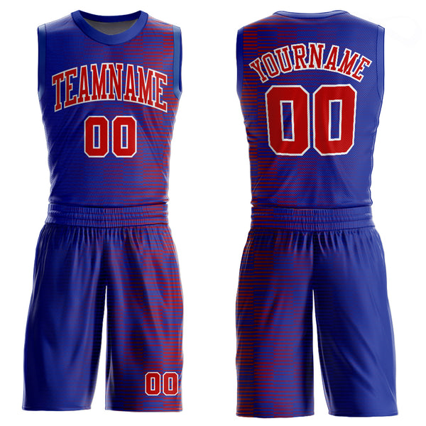 Custom Royal Red-White Round Neck Sublimation Basketball Suit Jersey