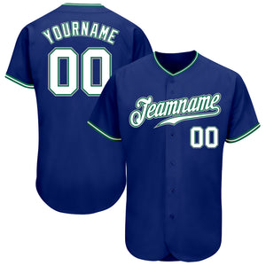 Custom Royal White Kelly Green-Gray Authentic Baseball Jersey