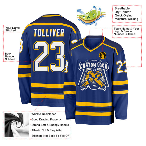 Cheap Custom Gold Navy-White Hockey Jersey Free Shipping