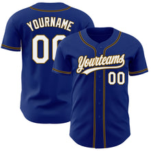 Load image into Gallery viewer, Custom Royal White Old Gold-Black Authentic Baseball Jersey
