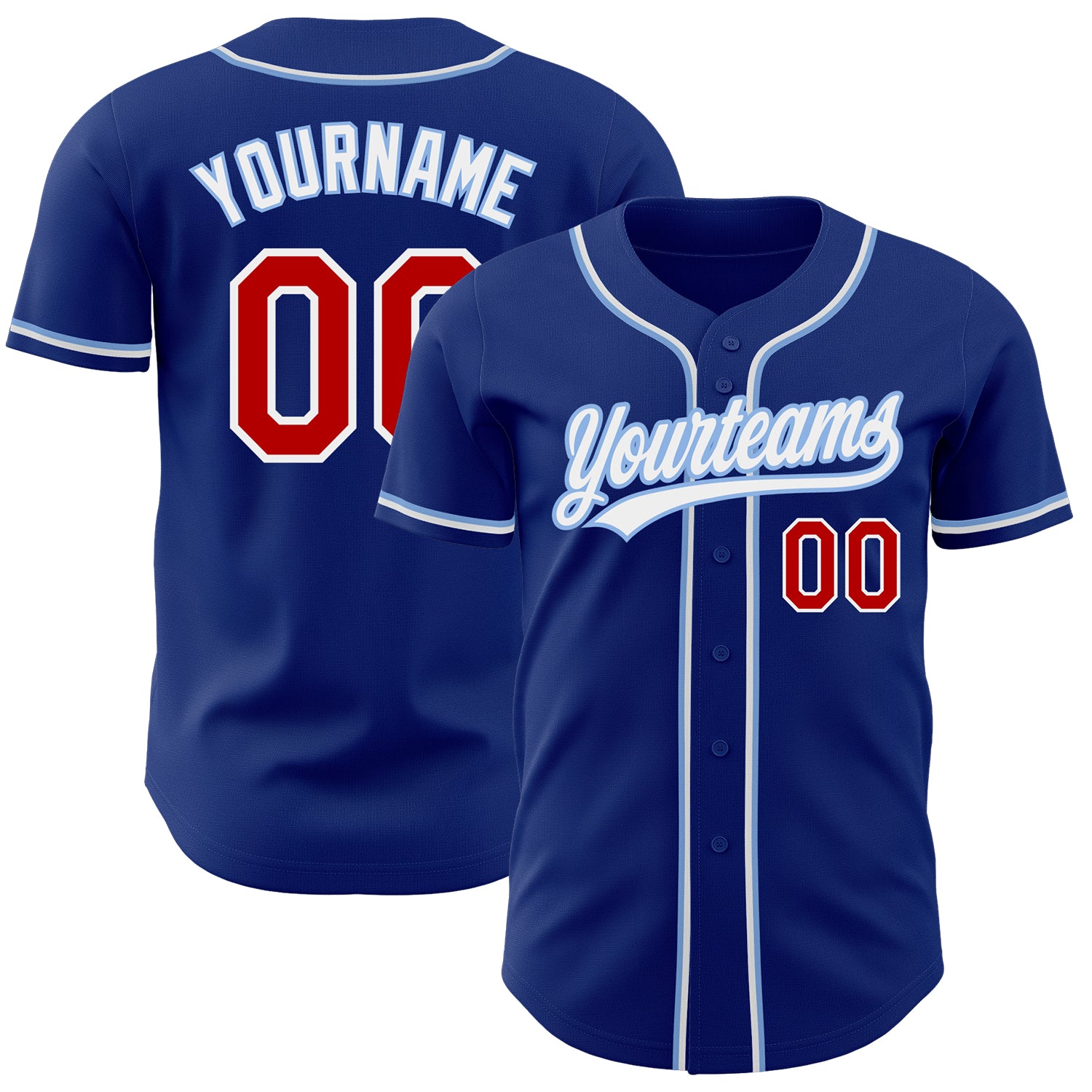 Custom Red Light Blue-White Authentic Baseball Jersey