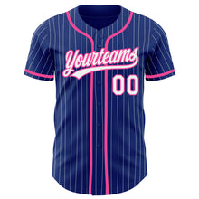 Load image into Gallery viewer, Custom Royal White Pinstripe Pink Authentic Baseball Jersey
