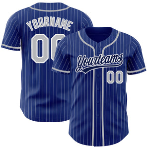 Custom Royal White Pinstripe Gray-Navy Authentic Baseball Jersey