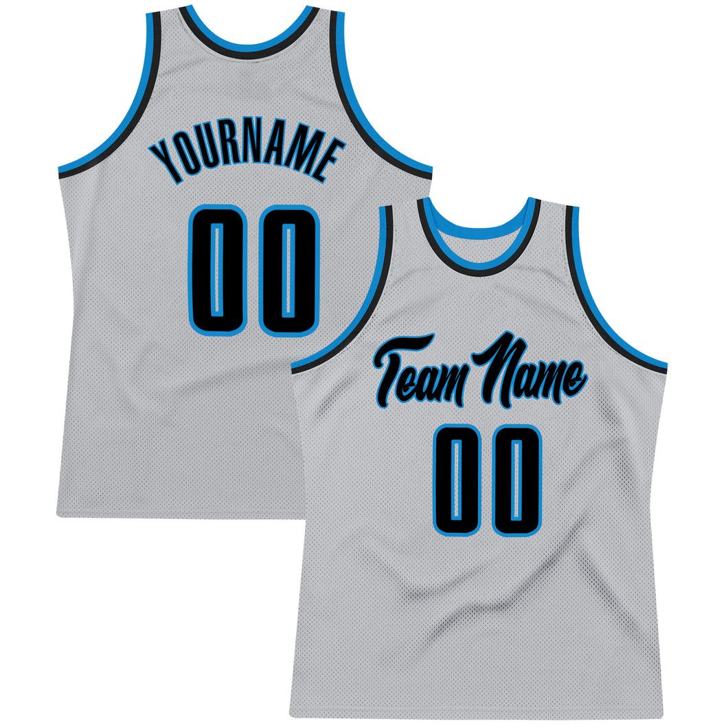 Custom Gray Navy-Light Blue Authentic Throwback Basketball Jersey