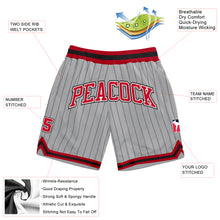 Загрузить изображение в средство просмотра галереи, Custom Gray Black Pinstripe Red-White Authentic Basketball Shorts
