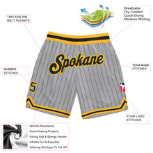 Загрузить изображение в средство просмотра галереи, Custom Gray Black Pinstripe Black-Gold Authentic Basketball Shorts
