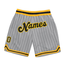 Загрузить изображение в средство просмотра галереи, Custom Gray Black Pinstripe Black-Gold Authentic Basketball Shorts
