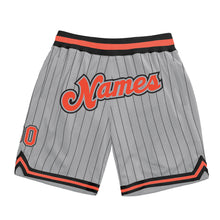 Загрузить изображение в средство просмотра галереи, Custom Gray Black Pinstripe Orange-Black Authentic Basketball Shorts
