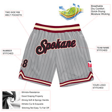 Laden Sie das Bild in den Galerie-Viewer, Custom Gray Black Pinstripe Black-Maroon Authentic Basketball Shorts
