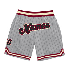 Laden Sie das Bild in den Galerie-Viewer, Custom Gray Black Pinstripe Black-Maroon Authentic Basketball Shorts
