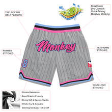 Загрузить изображение в средство просмотра галереи, Custom Gray Black Pinstripe Pink-Light Blue Authentic Basketball Shorts
