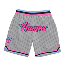 Загрузить изображение в средство просмотра галереи, Custom Gray Black Pinstripe Pink-Light Blue Authentic Basketball Shorts
