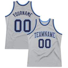 Load image into Gallery viewer, Custom Gray Navy-Light Blue Authentic Throwback Basketball Jersey
