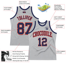 Load image into Gallery viewer, Custom Gray Navy-Orange Authentic Throwback Basketball Jersey
