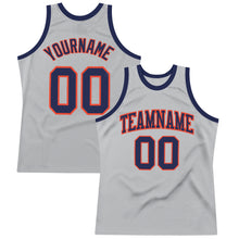 Load image into Gallery viewer, Custom Gray Navy-Orange Authentic Throwback Basketball Jersey
