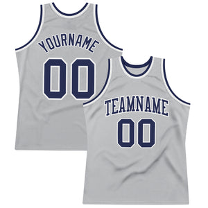 Custom Gray Navy-White Authentic Throwback Basketball Jersey