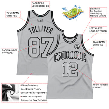 Custom Gray Gray-Black Authentic Throwback Basketball Jersey