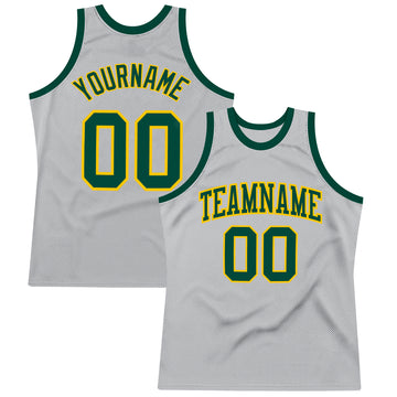 Custom Gray Green-Gold Authentic Throwback Basketball Jersey