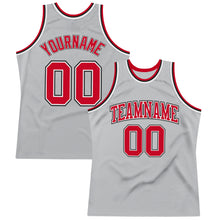 Load image into Gallery viewer, Custom Gray Red-Black Authentic Throwback Basketball Jersey
