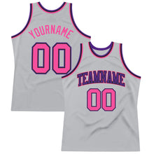 Загрузить изображение в средство просмотра галереи, Custom Gray Pink Black-Purple Authentic Throwback Basketball Jersey
