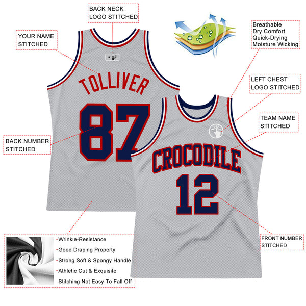 Cheap Custom Gray Red-Navy Authentic Throwback Basketball Jersey Free  Shipping – CustomJerseysPro