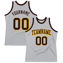 Laden Sie das Bild in den Galerie-Viewer, Custom Gray Brown-Gold Authentic Throwback Basketball Jersey
