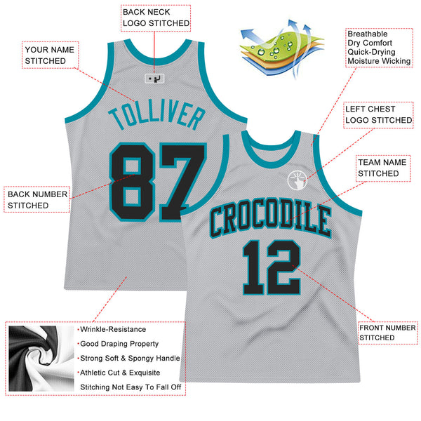 Cheap Custom Gray Teal-White Authentic Throwback Basketball Jersey Free  Shipping – CustomJerseysPro