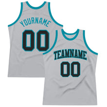 Laden Sie das Bild in den Galerie-Viewer, Custom Gray Black-Teal Authentic Throwback Basketball Jersey
