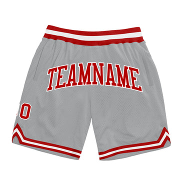 Custom Gray Red-White Authentic Throwback Basketball Shorts