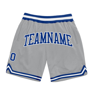 Custom Gray Royal-White Authentic Throwback Basketball Shorts