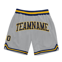 Загрузить изображение в средство просмотра галереи, Custom Gray Navy-Gold Authentic Throwback Basketball Shorts
