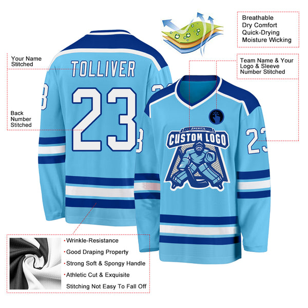 Cheap Custom Light Blue Royal-White Hockey Jersey Free Shipping –  CustomJerseysPro