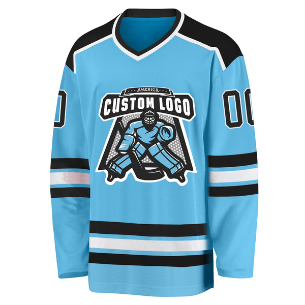 Cheap Custom Black White-Light Blue Hockey Jersey Free Shipping