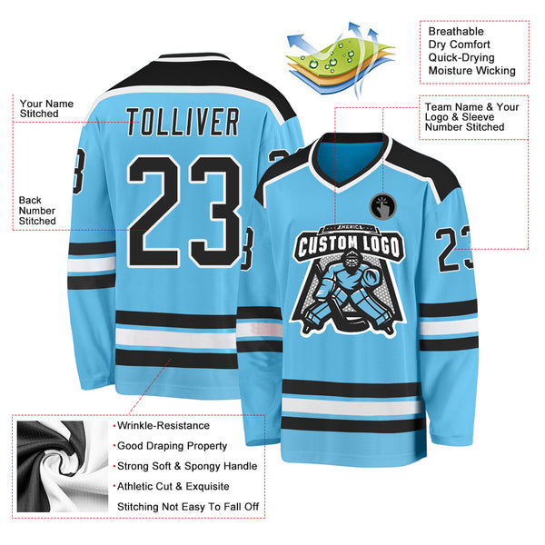 Cheap Custom Black Teal-White Hockey Jersey Free Shipping