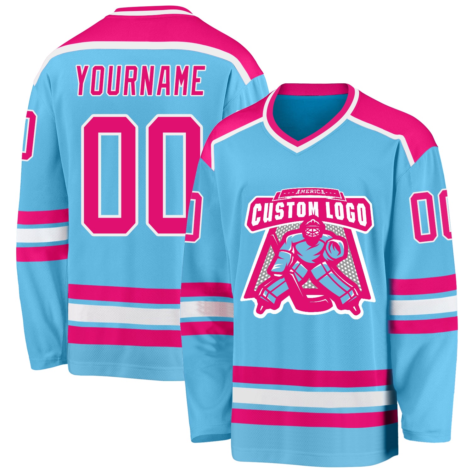 Custom Pink Light Blue-White Hockey Jersey Men's Size:S