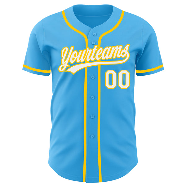 Cheap Custom Sky Blue White-Yellow Authentic Baseball Jersey Free Shipping  – CustomJerseysPro