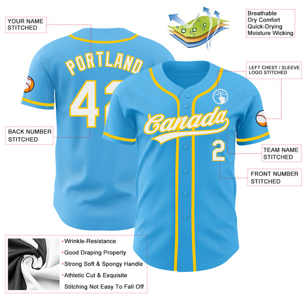 Cheap Custom Sky Blue White-Yellow Authentic Baseball Jersey Free Shipping  – CustomJerseysPro