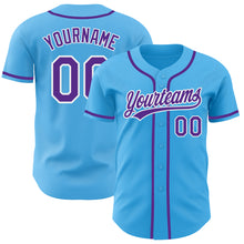 Charger l&#39;image dans la galerie, Custom Sky Blue Purple-White Authentic Baseball Jersey
