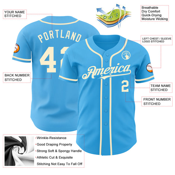 Cheap Custom Sky Blue Green-Cream Authentic Baseball Jersey Free Shipping –  CustomJerseysPro