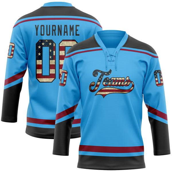 Cheap Custom Sky Blue Vintage USA Flag Black-Maroon Hockey Lace Neck Jersey  Free Shipping – CustomJerseysPro