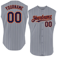 Load image into Gallery viewer, Custom Gray Navy Pinstripe Orange Authentic Sleeveless Baseball Jersey
