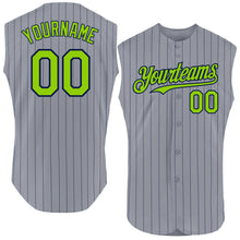 Load image into Gallery viewer, Custom Gray Navy Pinstripe Neon Green Authentic Sleeveless Baseball Jersey
