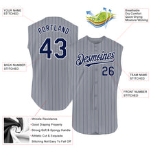 Load image into Gallery viewer, Custom Gray Navy Pinstripe White Authentic Sleeveless Baseball Jersey
