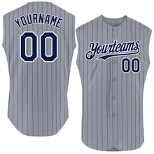 Load image into Gallery viewer, Custom Gray Navy Pinstripe White Authentic Sleeveless Baseball Jersey
