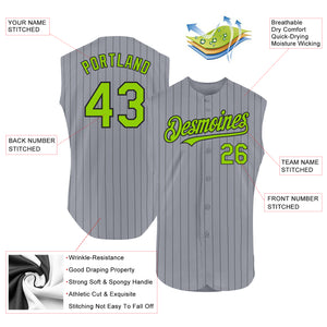 Custom Gray Black Pinstripe Neon Green Authentic Sleeveless Baseball Jersey