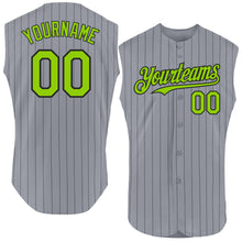 Load image into Gallery viewer, Custom Gray Black Pinstripe Neon Green Authentic Sleeveless Baseball Jersey
