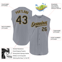 Load image into Gallery viewer, Custom Gray Black Pinstripe Old Gold Authentic Sleeveless Baseball Jersey
