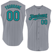 Load image into Gallery viewer, Custom Gray Black Pinstripe Teal Authentic Sleeveless Baseball Jersey
